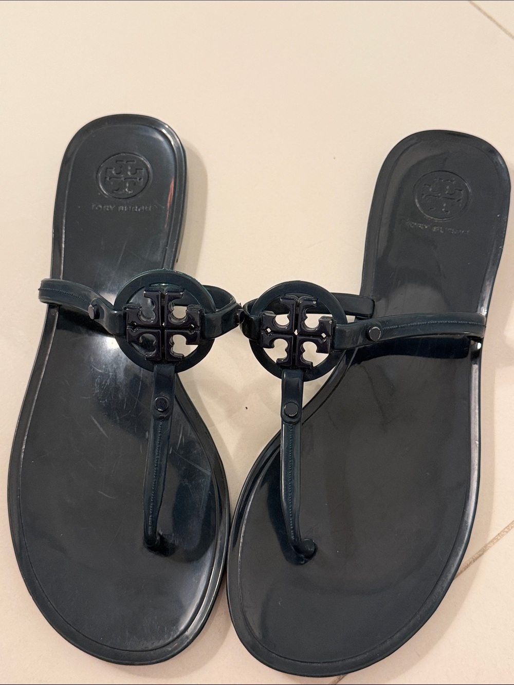 Tory Burch Black Logo Jelly Thong Sandals